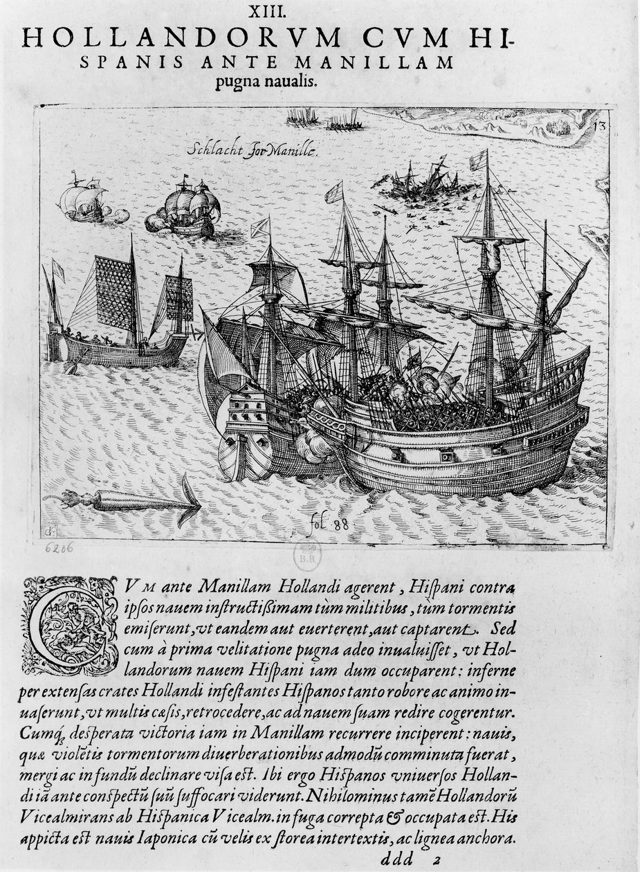 Sjöstrid mellan holländarna och spanjorerna utanför Manilas kust av Dutch School