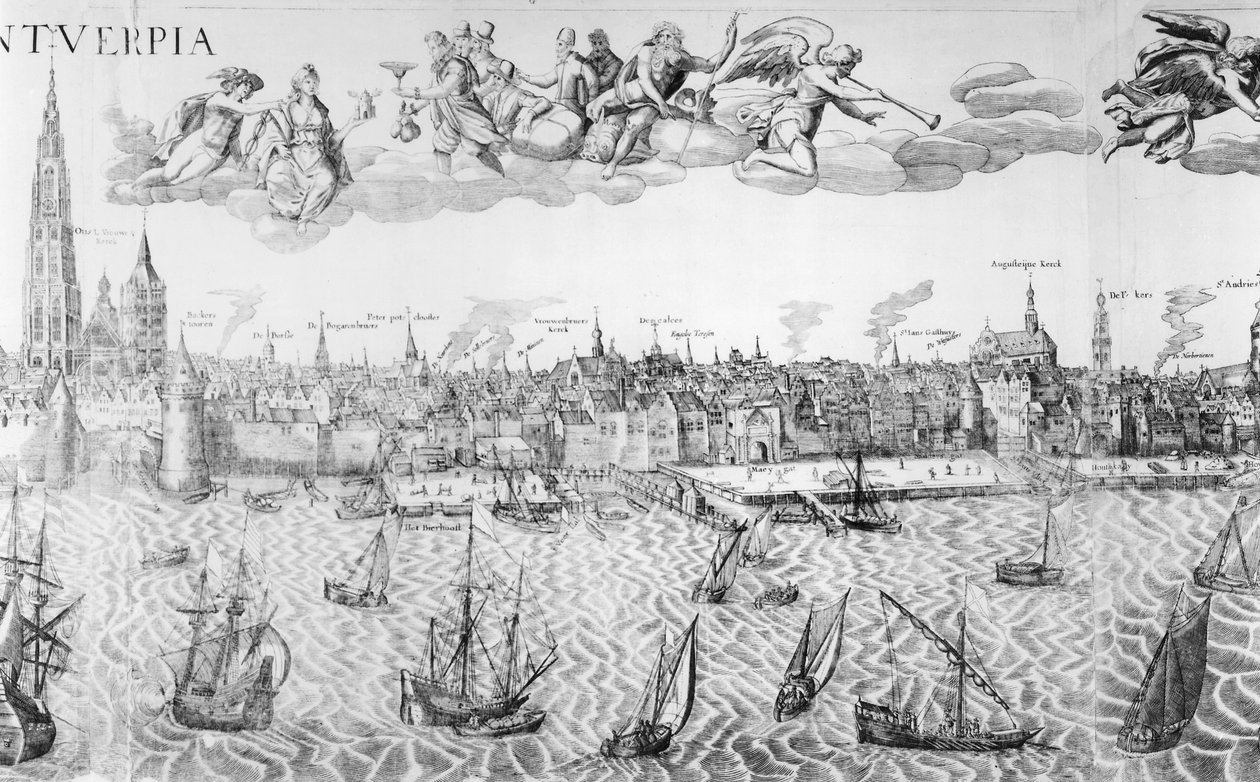 Stadsplan för Antwerpen, 1549 av Dutch School