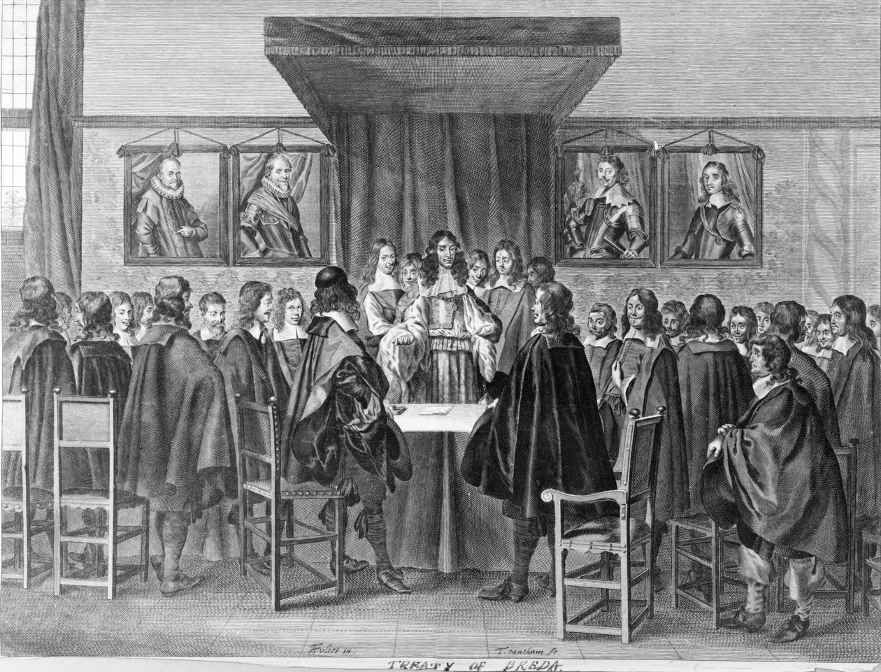 Breda-traktaten, 31. juli 1667, indgraveret af Theodor Matham (ca. 1606-76) swed av Dutch School