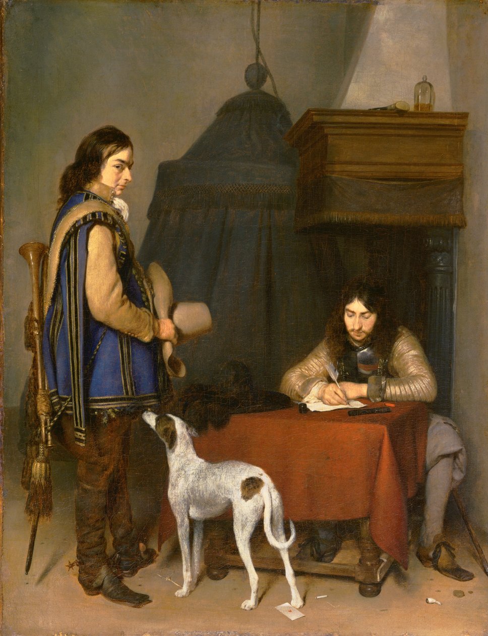 Officer som skriver ett brev med en trumpetare av Gerard ter Borch