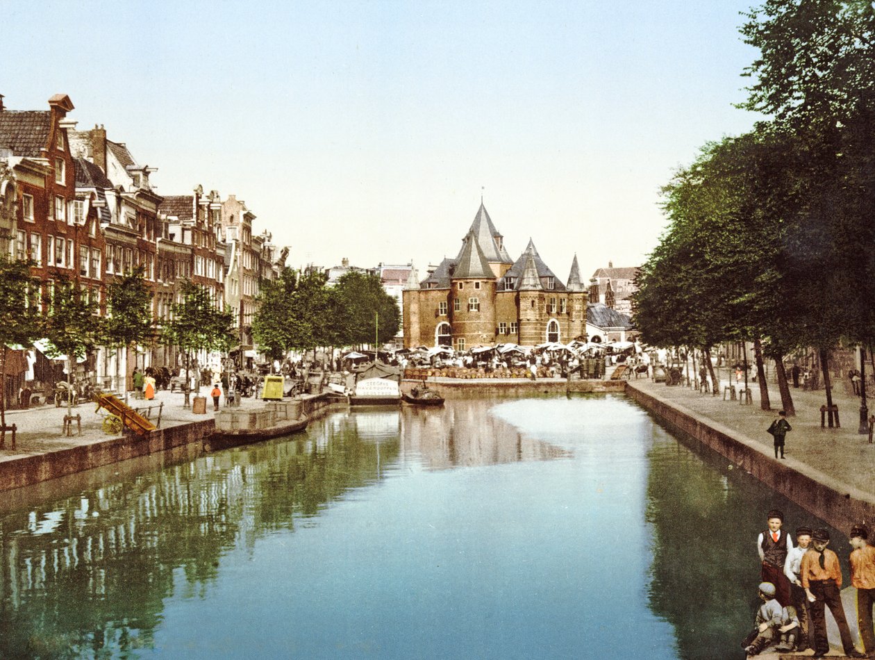 The New Market and Bourse, Amsterdam, Nederländerna pub.c. 1900 av Dutch Photographer