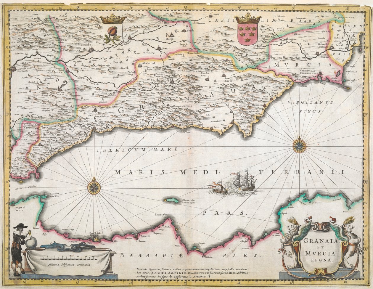 En 1600-talskarta över regionerna Granada och Murcia, i Spanien av Dutch School