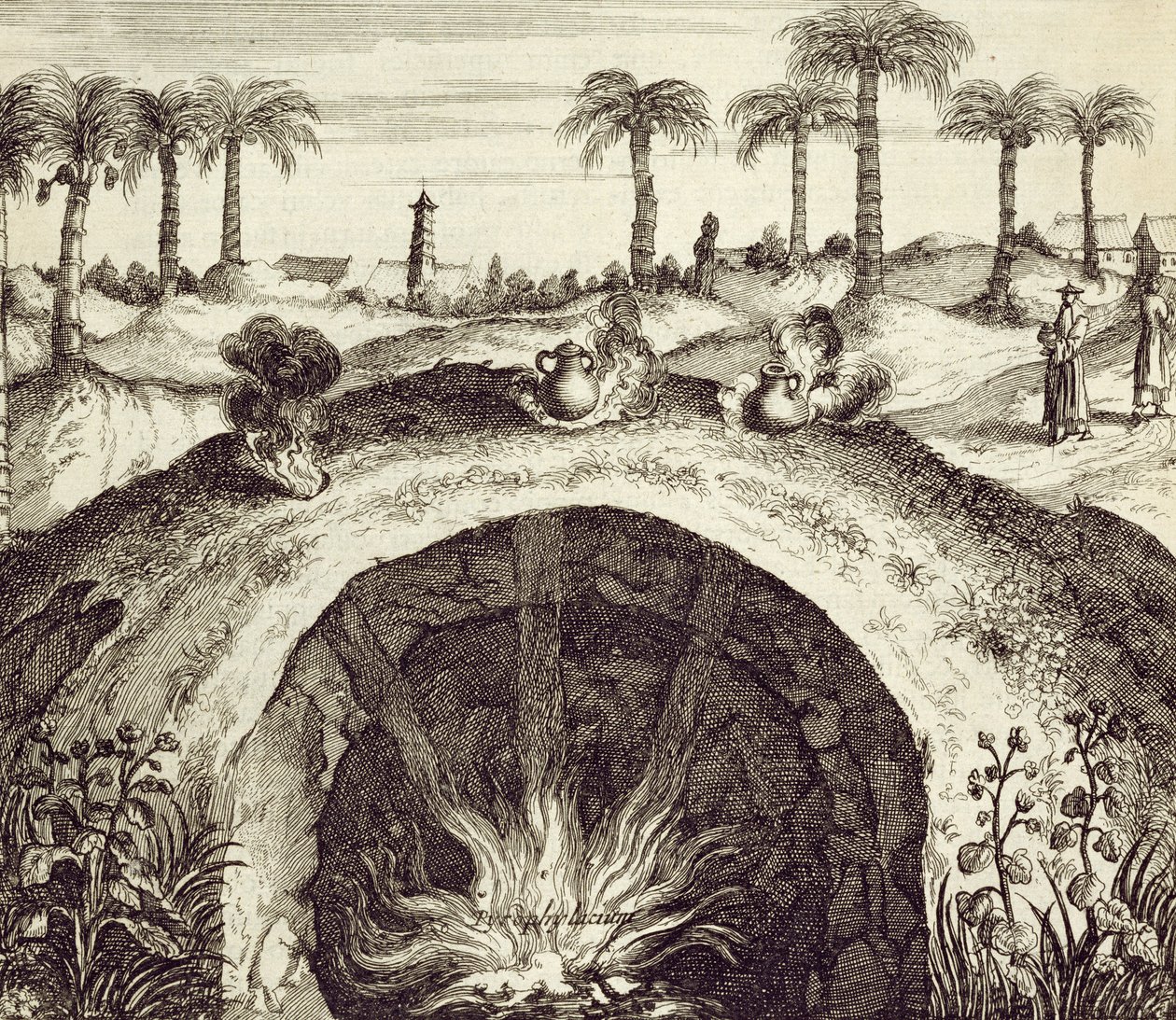 En gigantisk underjordisk ångkokare, från Kina Illustrerad av Athanasius Kircher (1601-80) 1667 av Dutch School