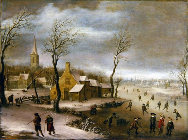 Ett vinterlandskap med Kolf-spelare av Dutch School