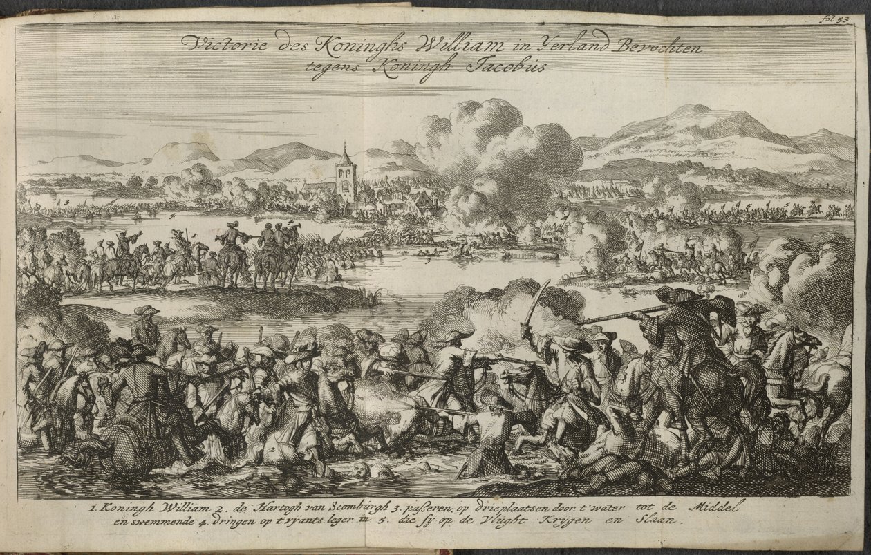 Ett slag som involverar William III:s armé av Dutch School