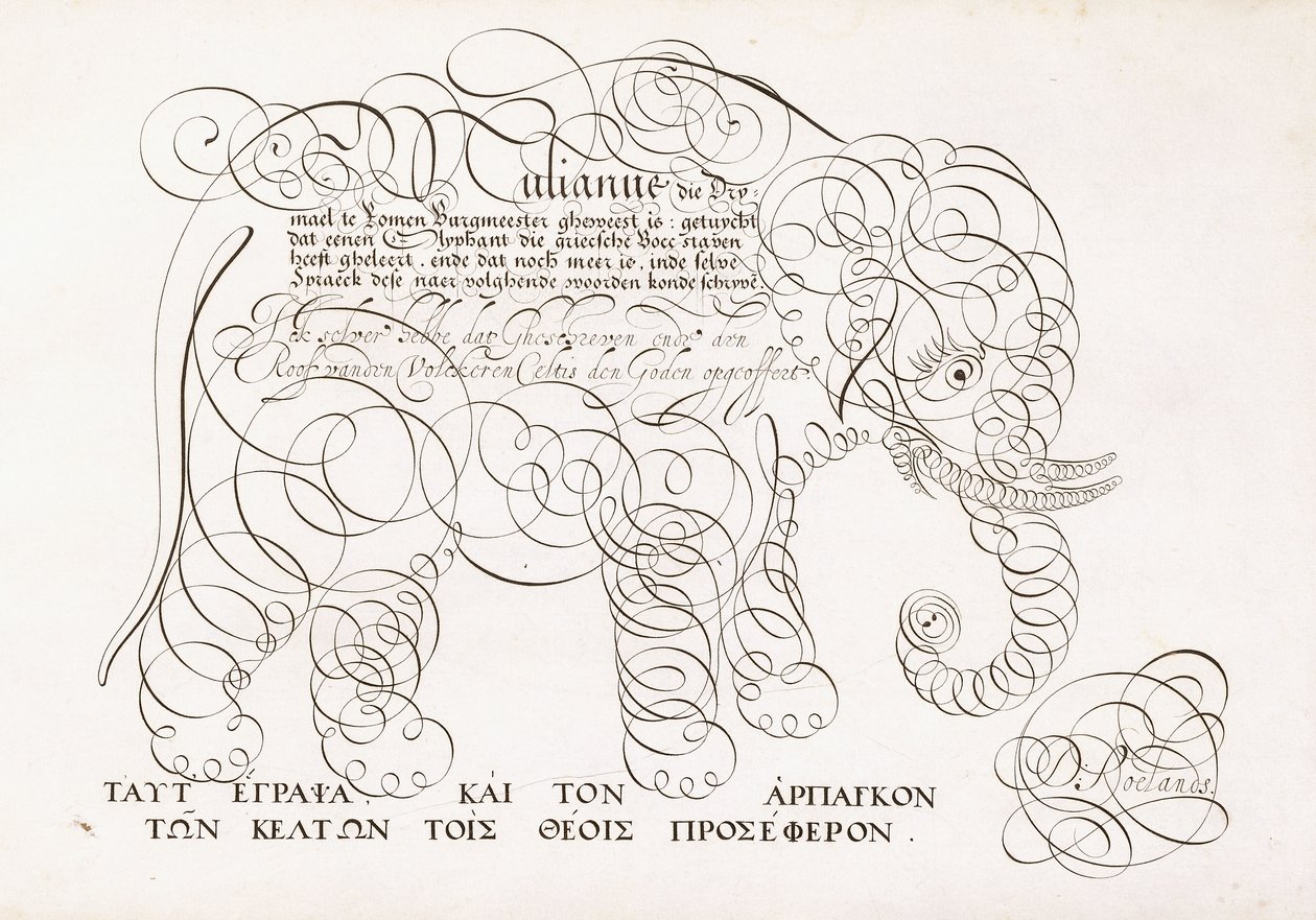 En kalligrafisk design av en elefant, 1616-1617 och sent 1600-tal av Dutch School