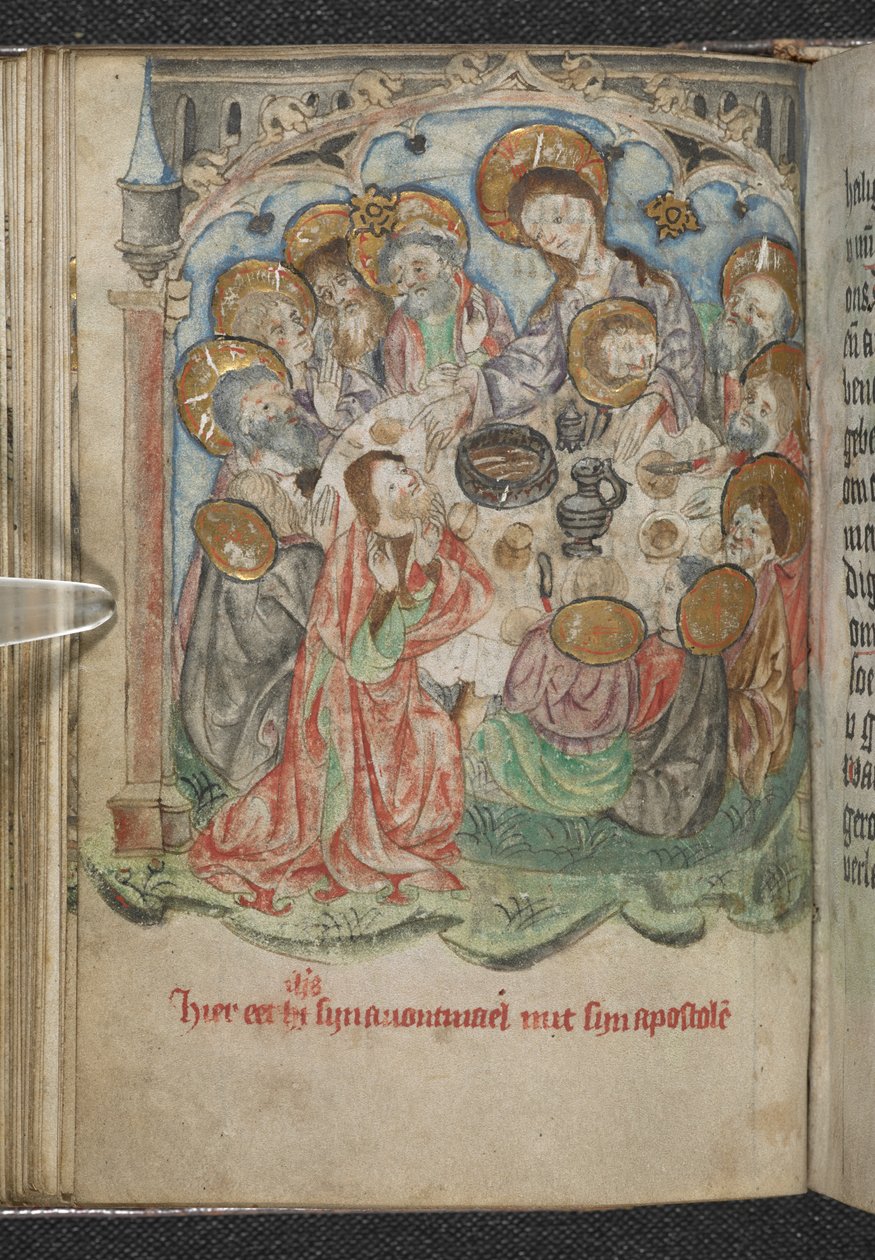 Lägg till 50005 f.85v, The Last Supper, c.1410-20 (vellum) av Dutch School