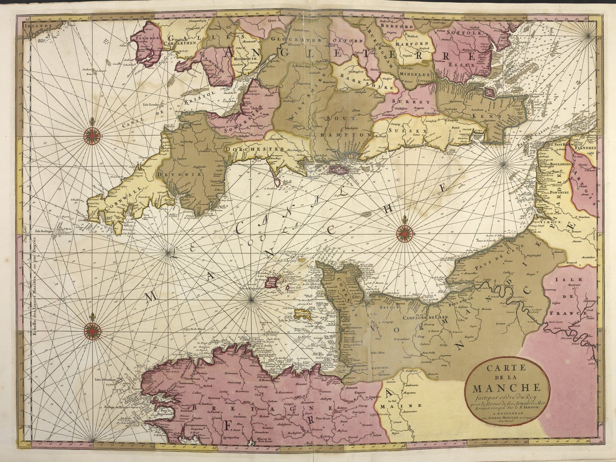 Carte de la Manche. Karta som visar den engelska kanalen av Dutch School