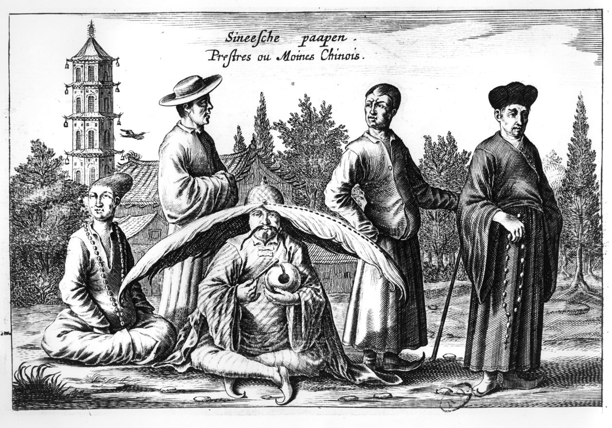 Kinesiska präster och munkar, från Kina Illustrerad av Athanasius Kircher (1601-80) av Dutch School