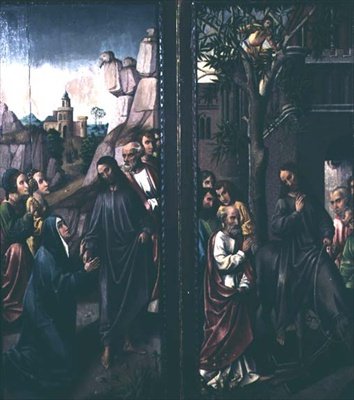 Kristus tar avsked från sin mor; Kristi intåg i Jerusalem, ca 1500 av Dutch School