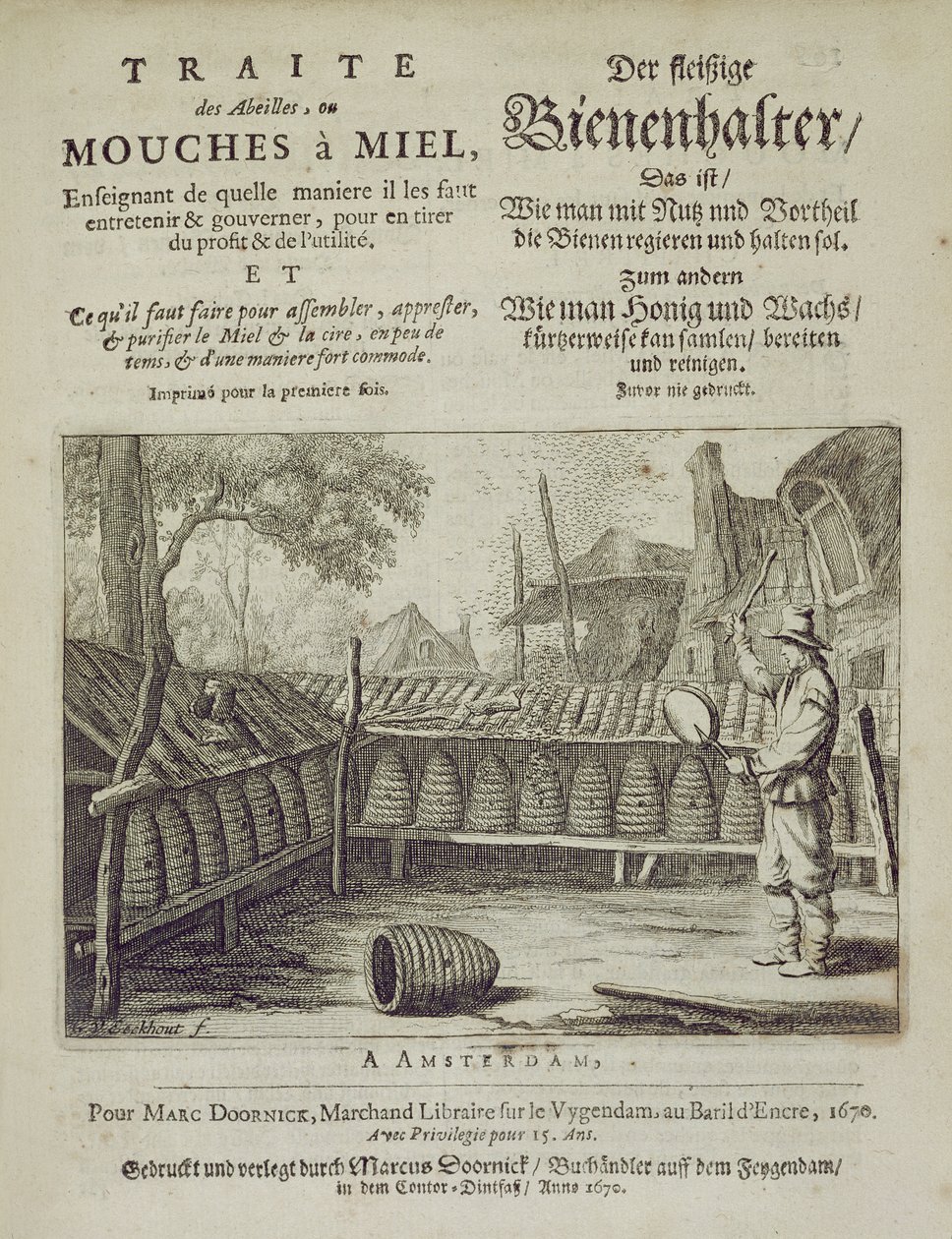 Omslag av Traite des Abeilles, ou Mouches a Miel... tryckt på franska och tyska, graverad av G.V.Eckhout, Amsterdam 1670 av Dutch School