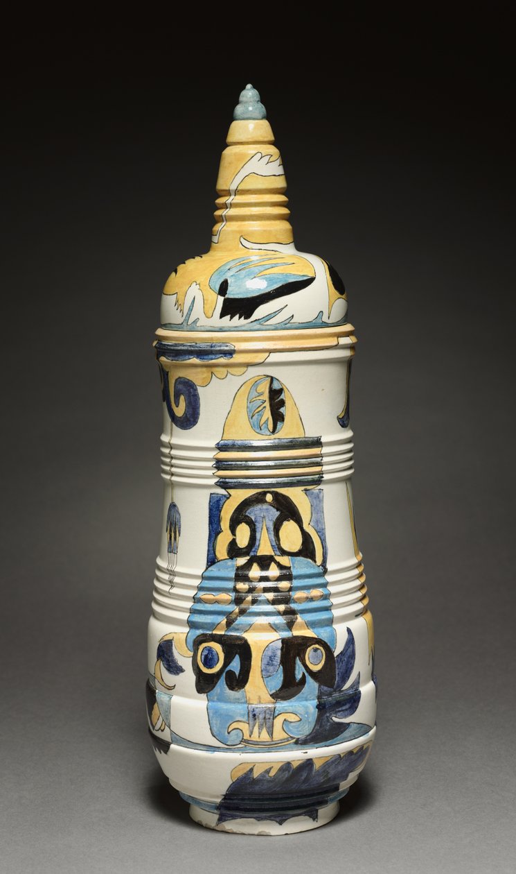Täckt burk, designad av Theodorus A. C. Colenbrander (1841-1930), tillverkad av Rozenburg Factory, Nederländerna av Dutch School