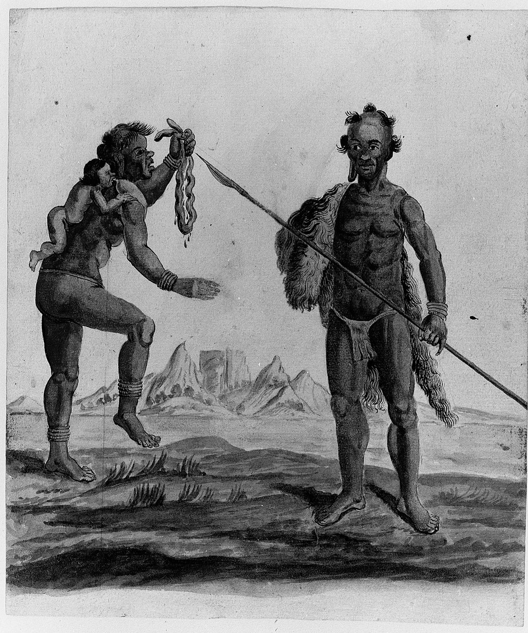 Ritning från ett album med infödda i Brasilien, Afrika, Persien och Ostindien (w/c på papper) (se även 1814662-5) av Dutch School