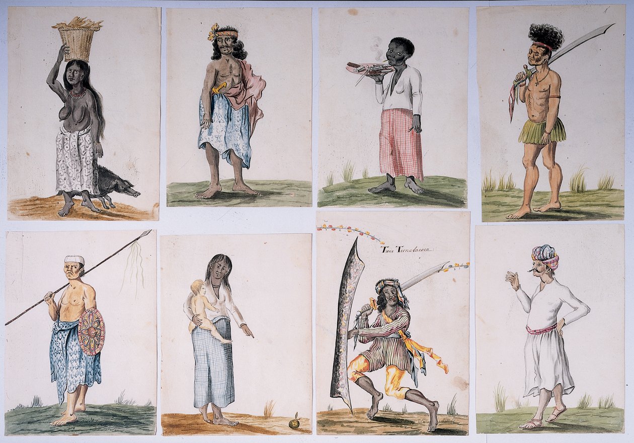 Ritning från ett album av infödda i Brasilien, Afrika, Persien och Ostindien av Dutch School