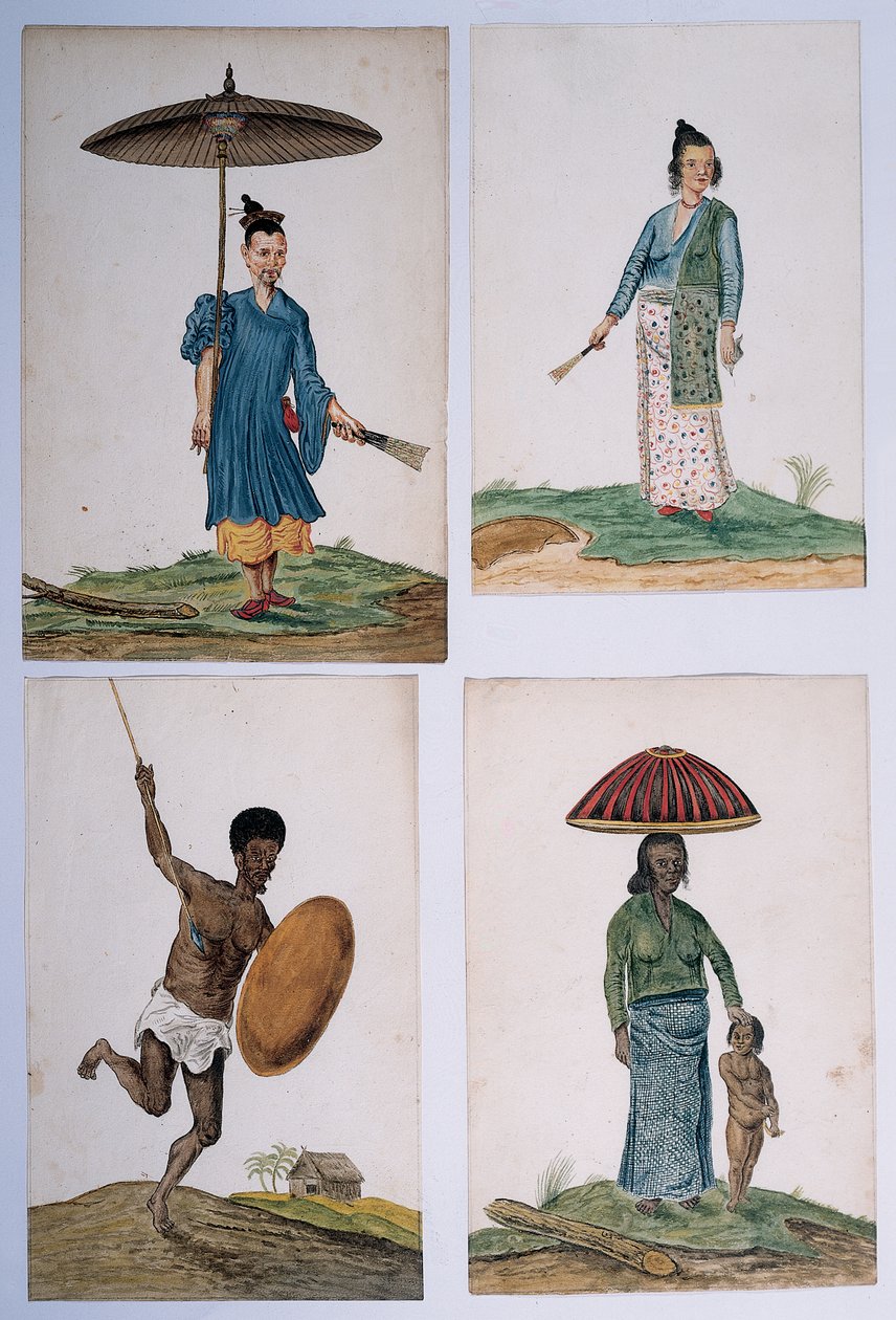 Ritning från ett album av infödda i Brasilien, Afrika, Persien och Ostindien av Dutch School
