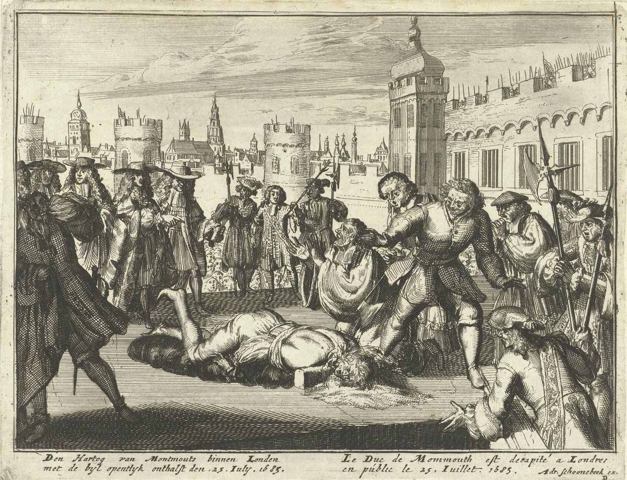Avrättning av hertigen av Monmouth, 15 juli 1685 etsning. av Dutch School