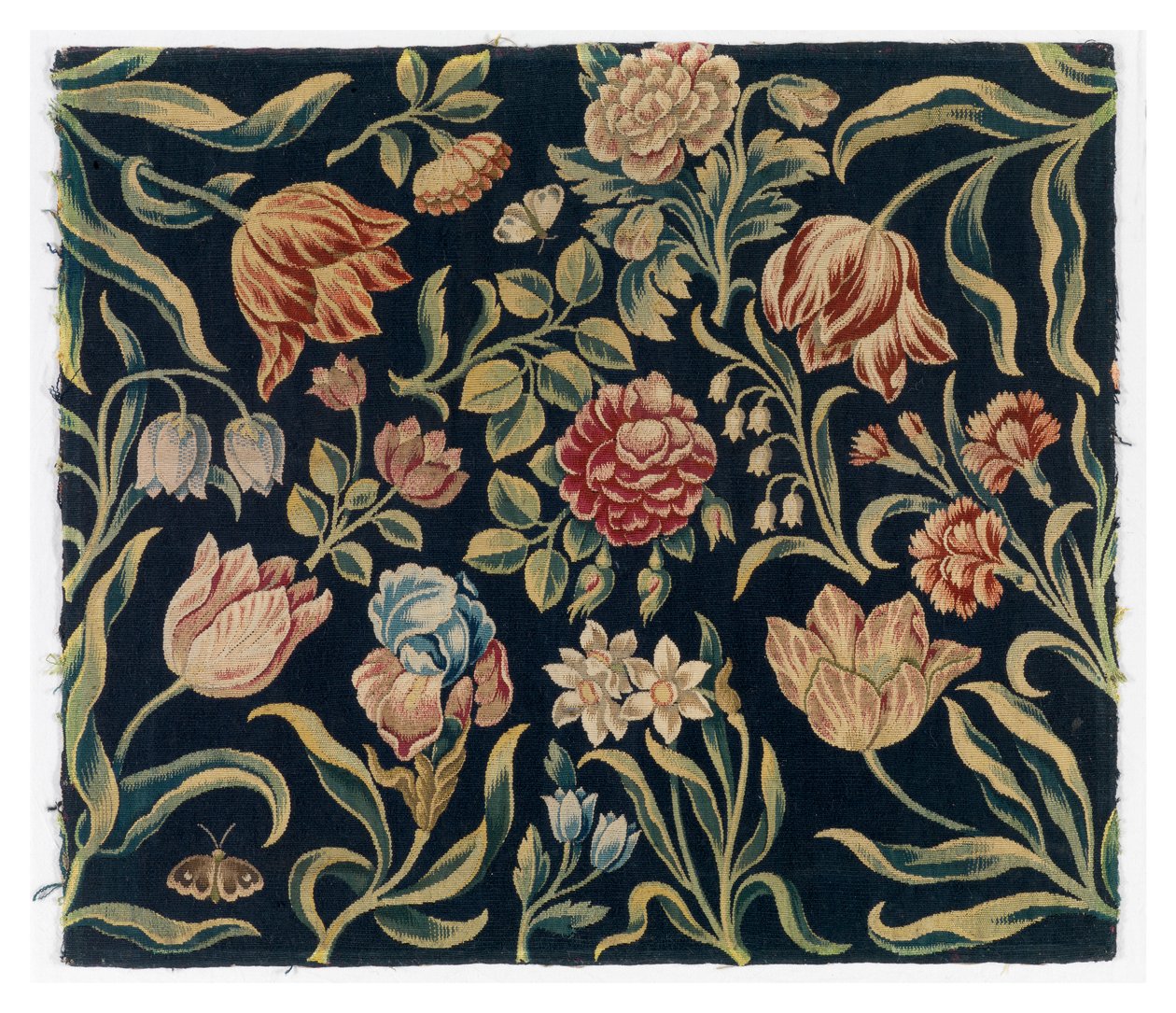 Vikskärm med blommiga gobelängpaneler, möjligen tillverkad i Holland av Dutch School
