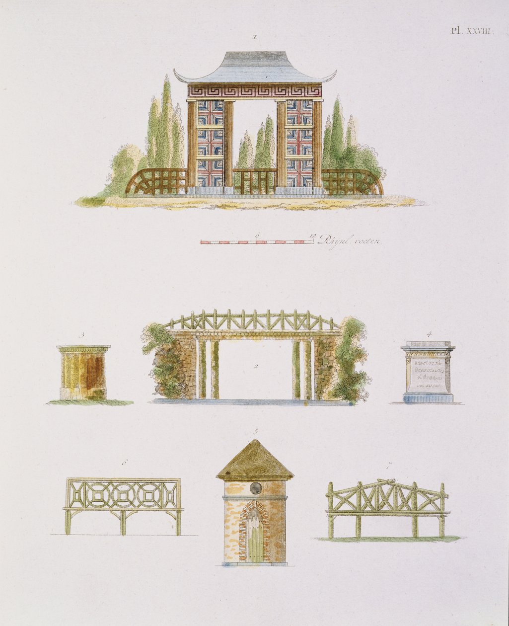 Trädgårdsdekorationer, från Magazine of Garden Gems, av G. van Laar, publicerad 1802 (se även 172967) av Dutch School