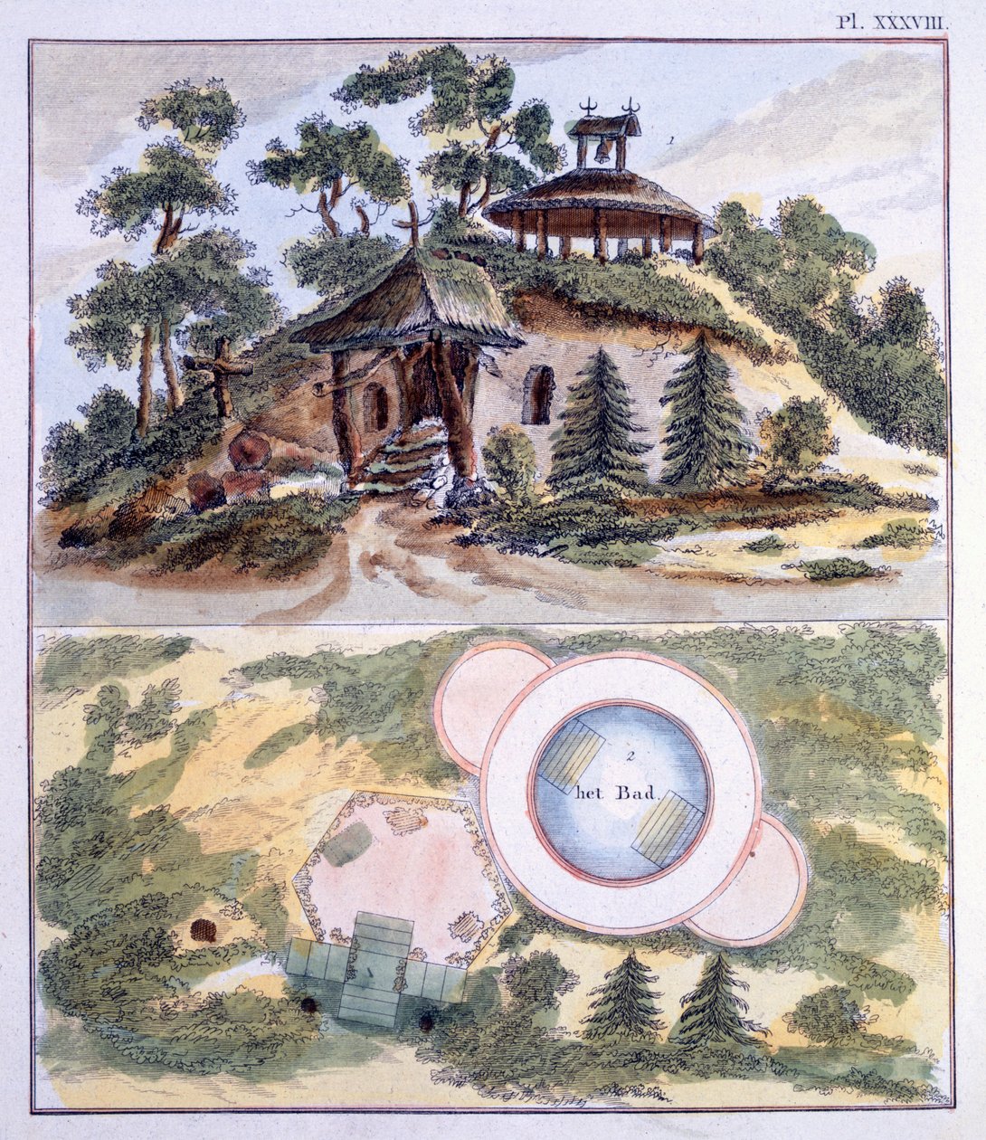 Trädgårdsdekorationer, från Magazine of Garden Gems av G. van Laar, publicerad 1802 av Dutch School