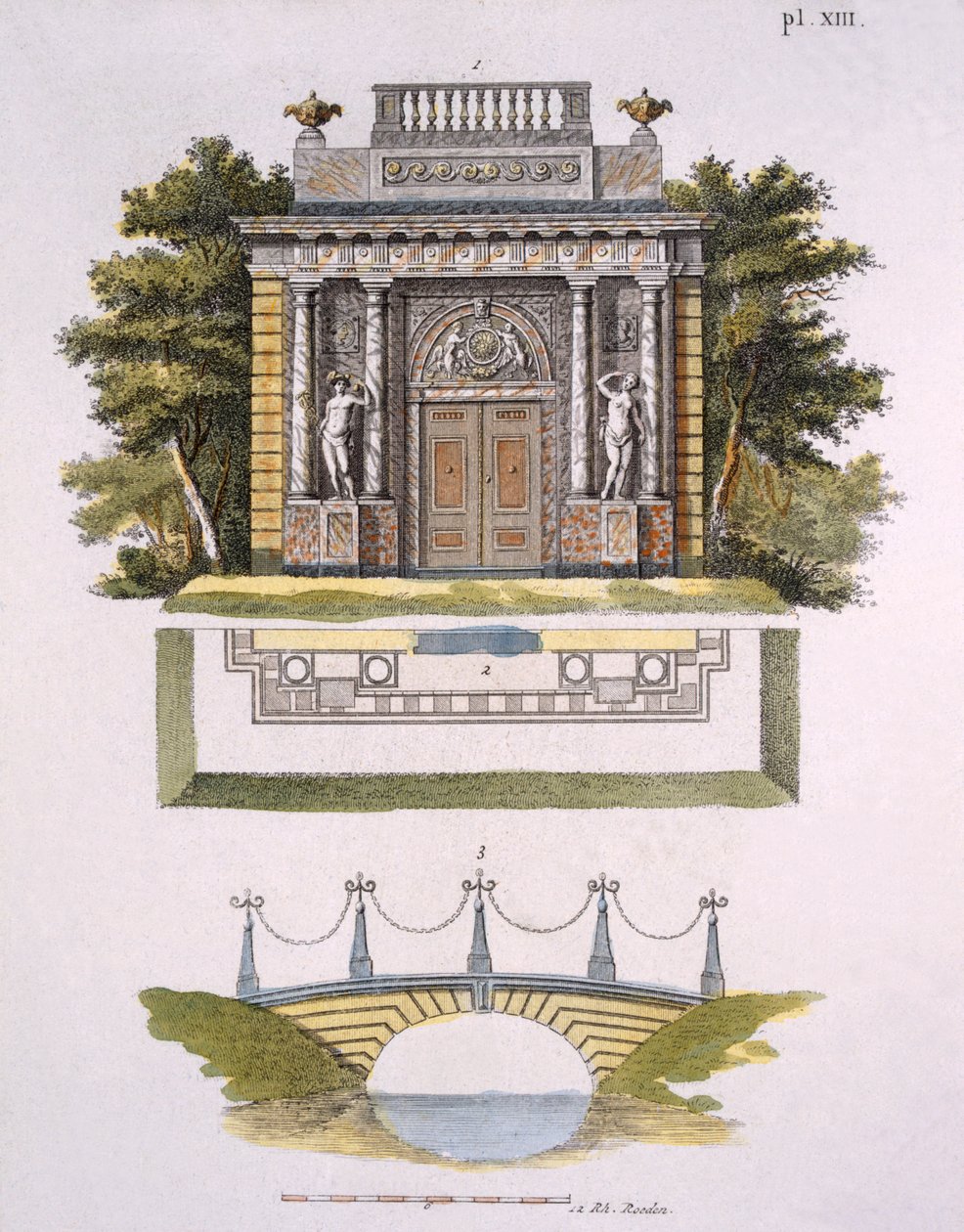 Trädgårdsdekorationer, från Magazine of Garden Gems av G. van Laar, publicerad 1802 av Dutch School