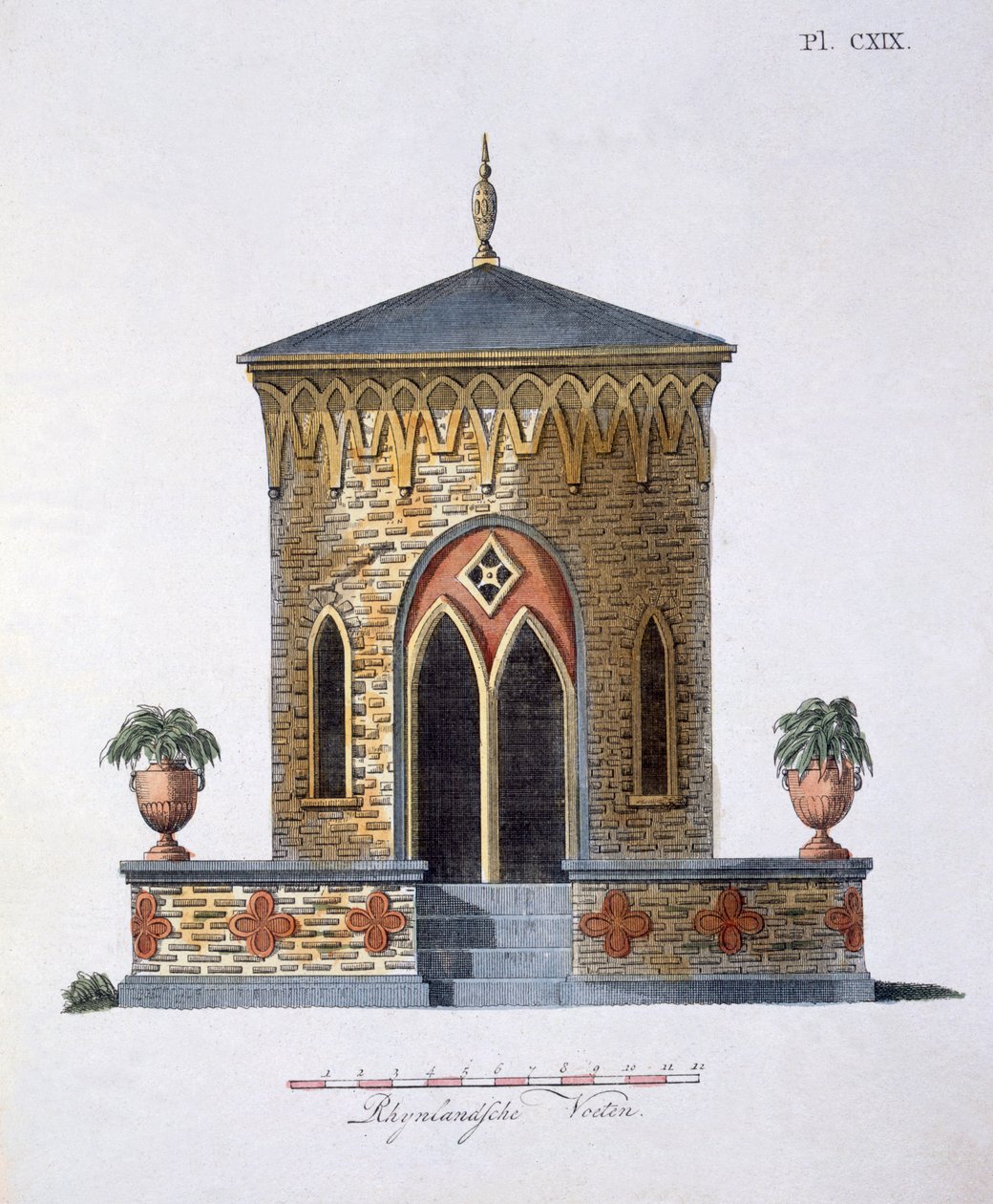 Trädgårdsdekorationer, från Magazine of Garden Gems av G. van Laar, publicerad 1802 av Dutch School