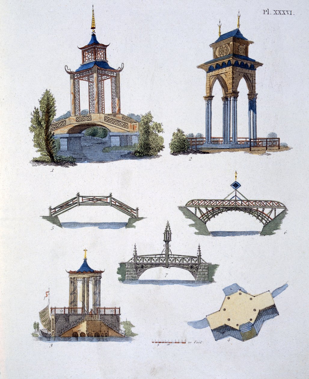 Trädgårdsdekorationer, från Magazine of Garden Gems av G. van Laar, publicerad 1802 av Dutch School
