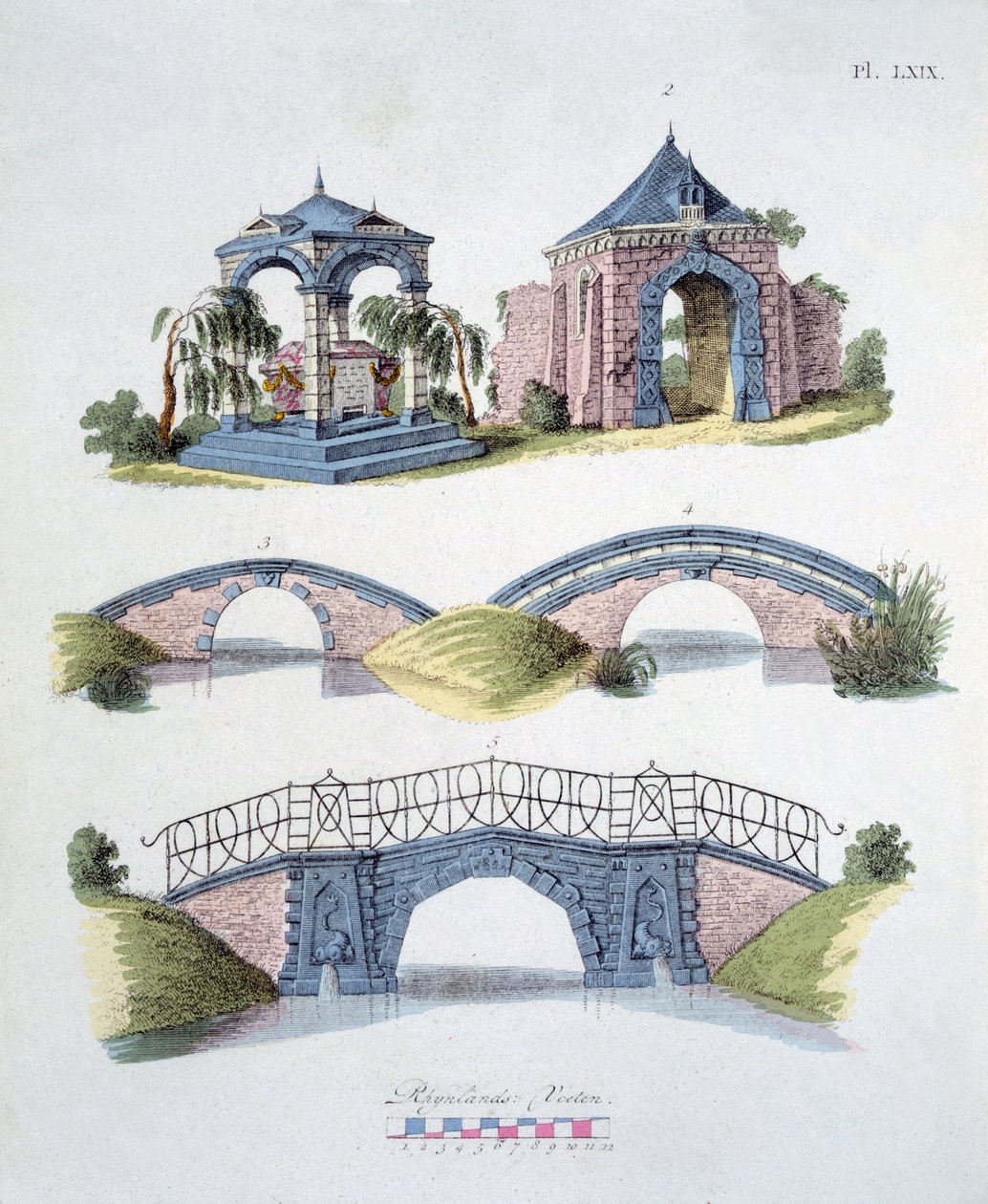 Trädgårdsdekorationer, från Magazine of Garden Gems av G. van Laar, publicerad 1802 av Dutch School