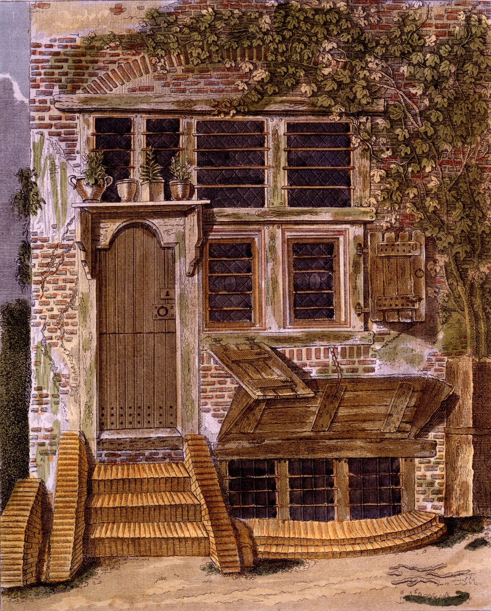 Gardeners Cottage Design från Magazine of Garden Gems av G. van Laar, publicerad 1802 av Dutch School