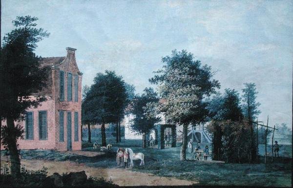 Huntsmen in a Garden Setting, ca 1770 (gouache på papper) av Dutch School