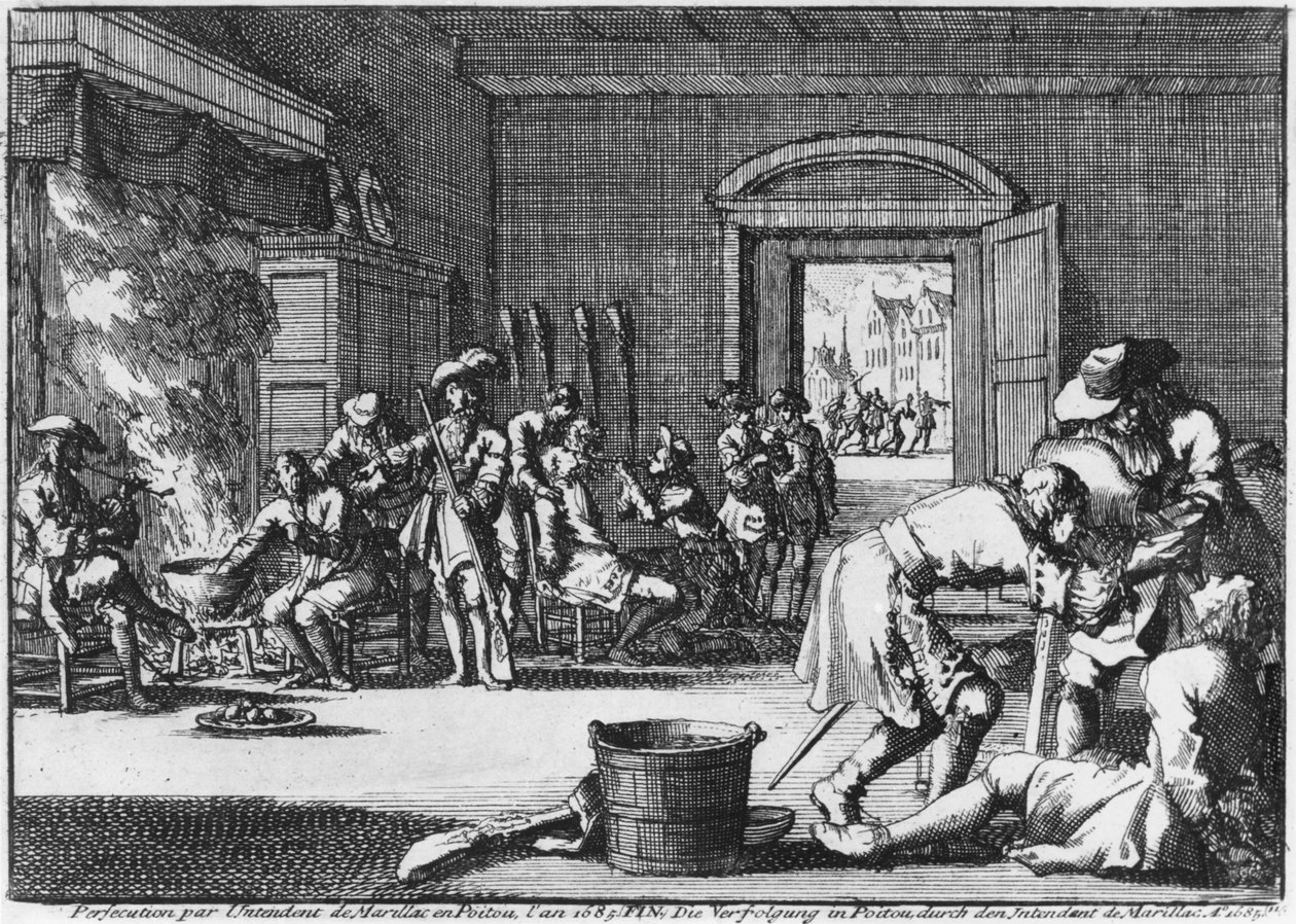 Intendant de Marillac förföljde protestanterna i Poitou 1685, 1686 av Dutch School