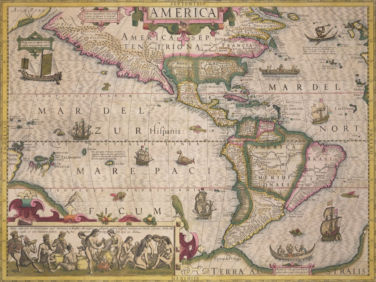 Karta över Amerika, från Mercator Atlas, pub. av Jodocus Hondius (1563-1612), Amsterdam, 1606 av Dutch School