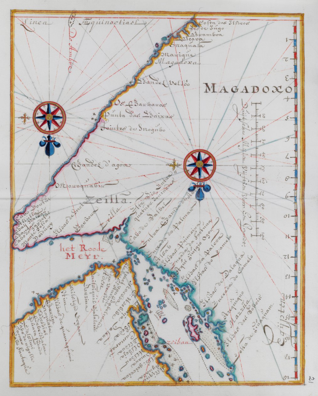 Karta över Magadoxo, Zanzibar. av Dutch School