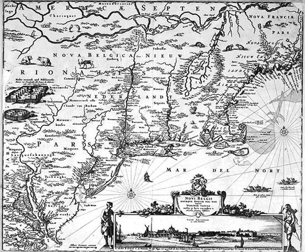 Karta över New Amsterdam, ca 1650 (gravyr) av Dutch School