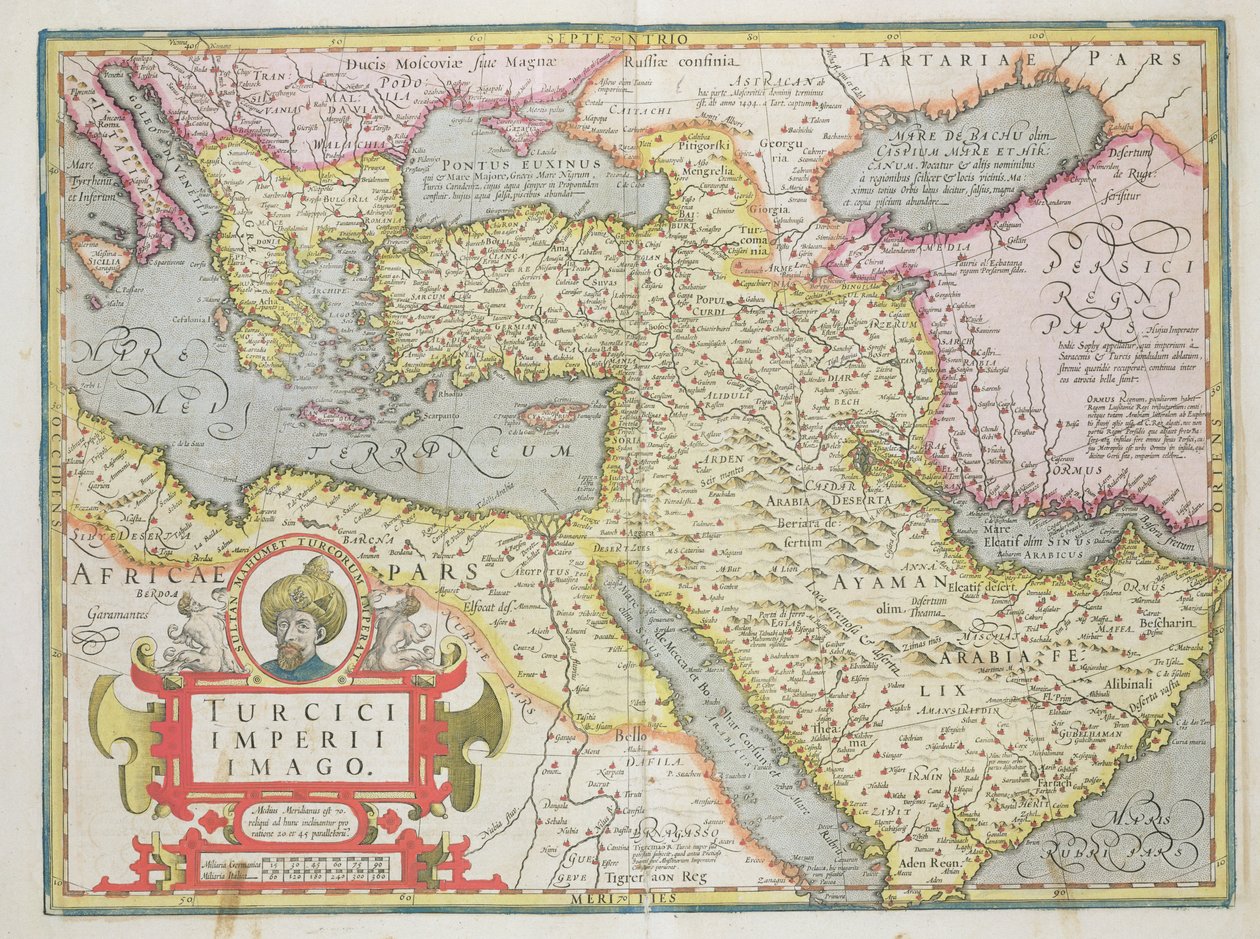 Karta över det turkiska imperiet, från puben Mercator Atlas. av Jodocus Hondius (1563-1612) Amsterdam, 1606 av Dutch School