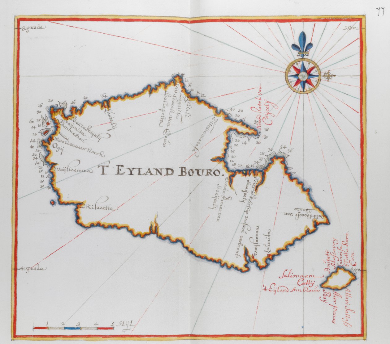 Karta över ön Bouro, Indonesien. av Dutch School