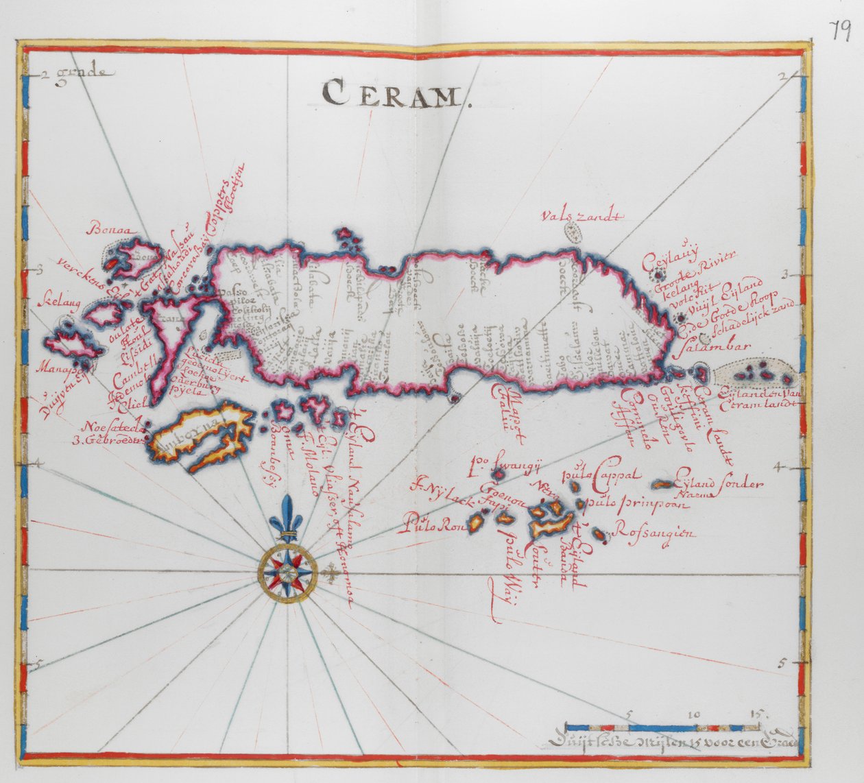 Karta över ön Ceram (Seram), Indonesien. av Dutch School