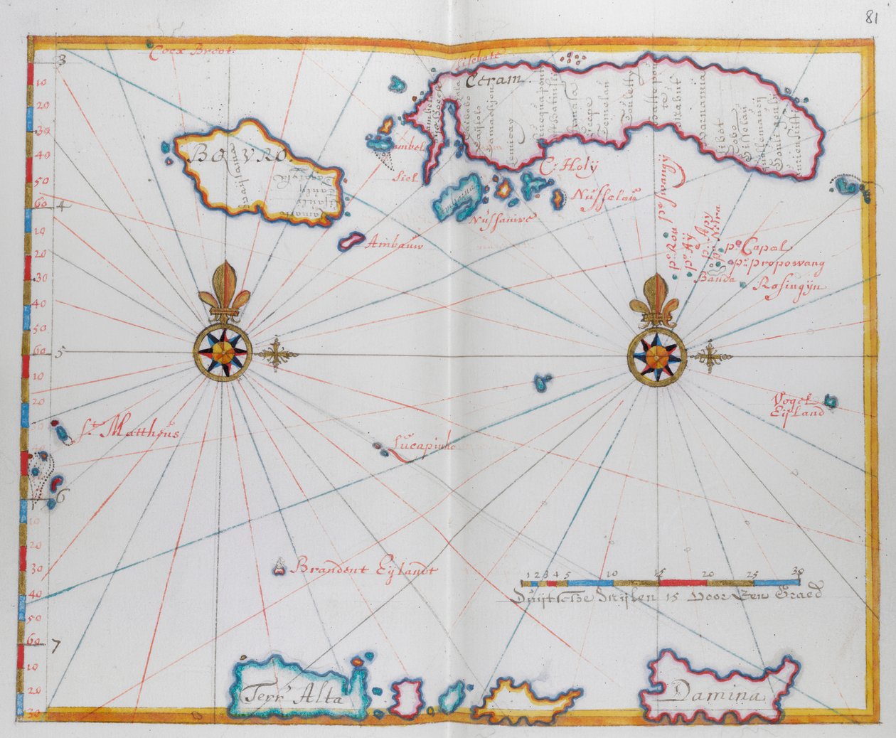 Karta som visar Bouro och Ceram (Seram), Indonesien. av Dutch School