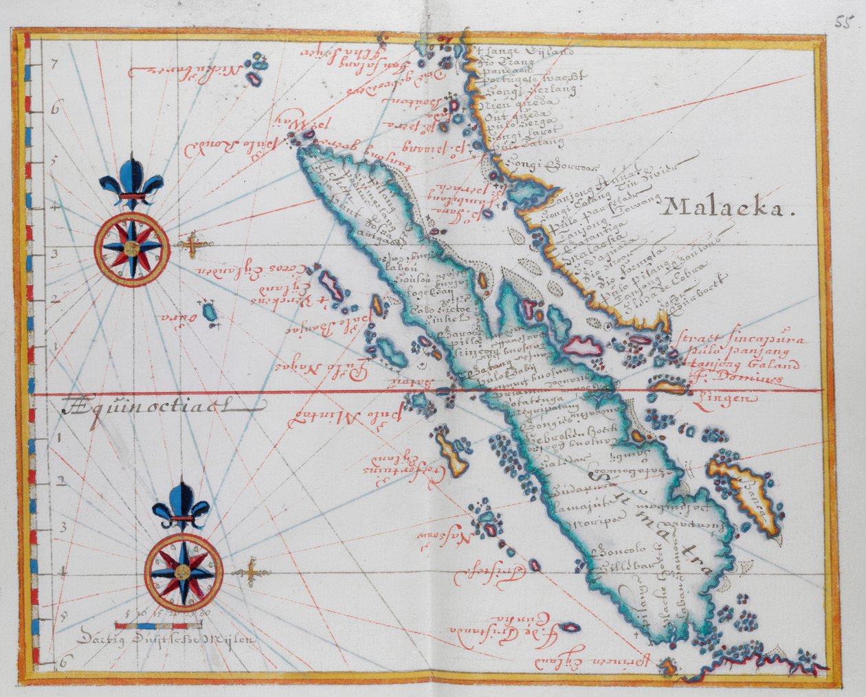 Karta som visar Malacka och Sumatra, västra Indonesien, en del av Sundaöarna. av Dutch School