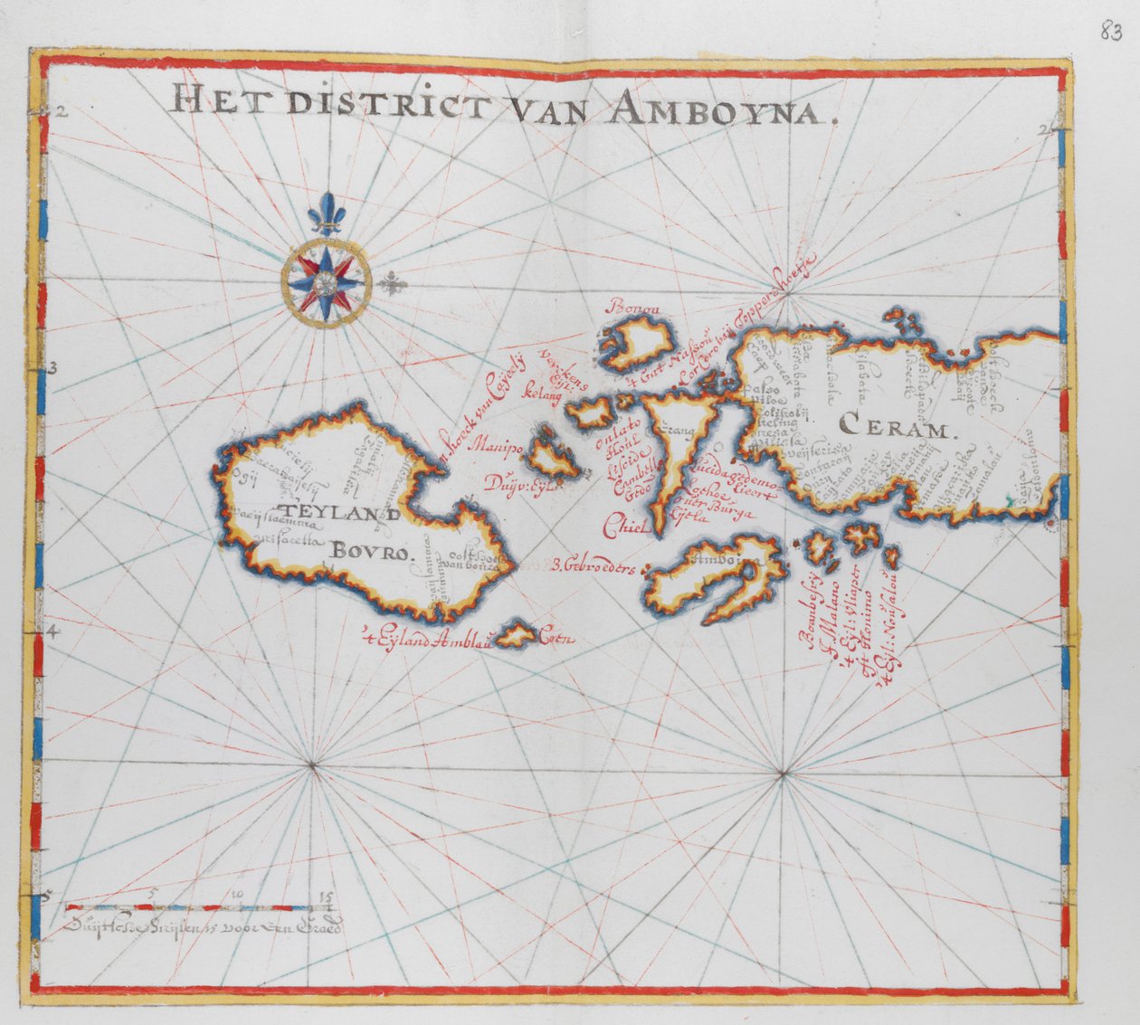 Karta som visar öarna Bouro och Ceram (Seram), Indonesien. av Dutch School