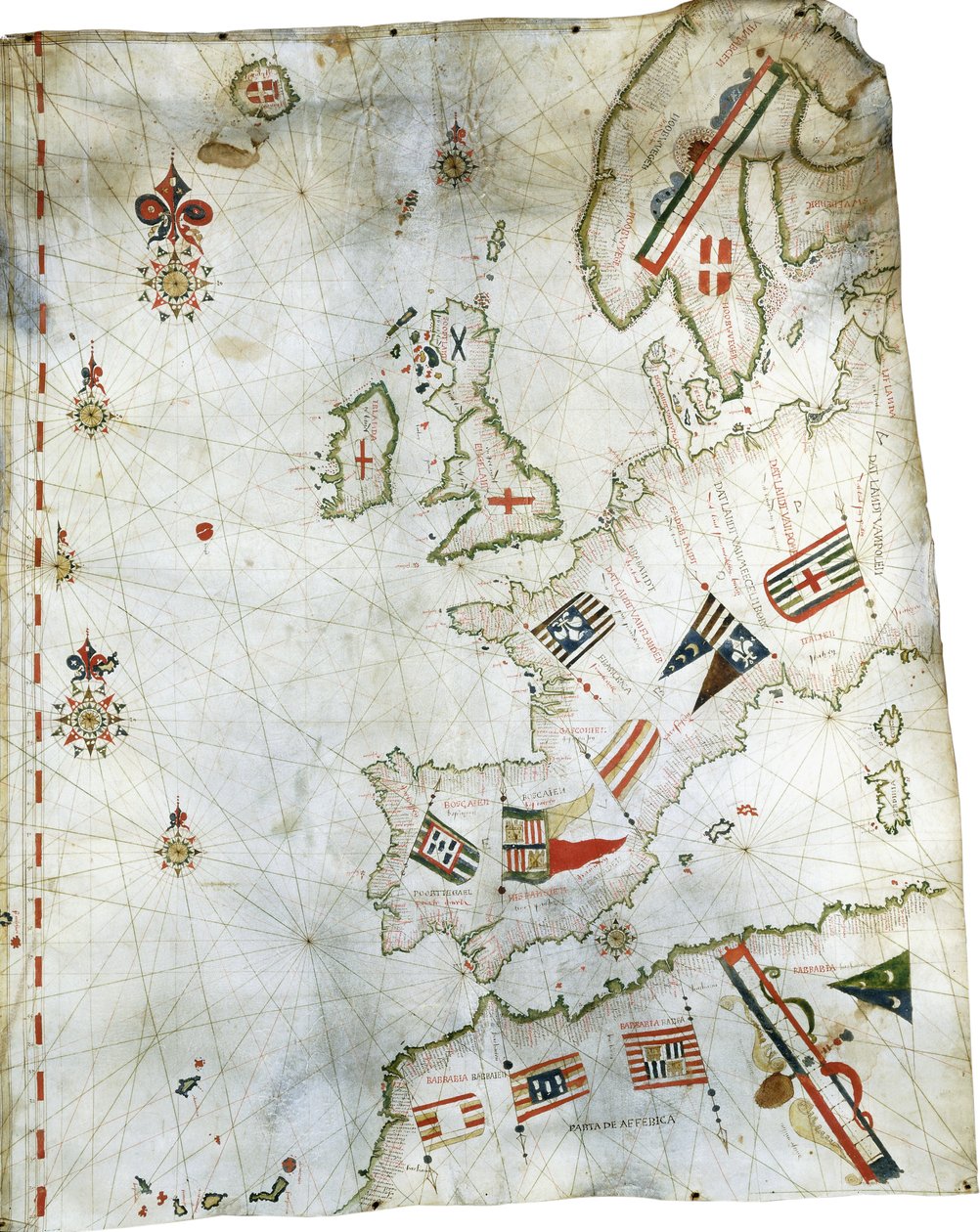 Portolan diagram över Västeuropa och Nordafrika, c.1580 av Dutch School