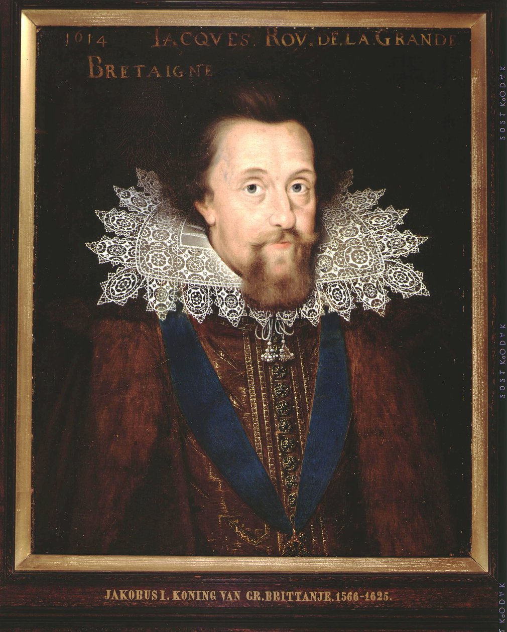 Porträtt av James I, kung av England, 1614 av Dutch School