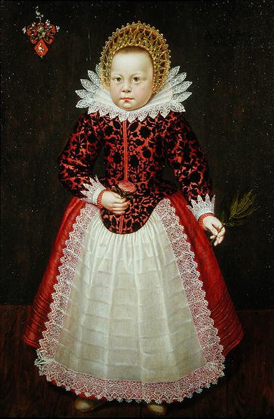 Porträtt av ett barn (olja på panel) av Dutch School
