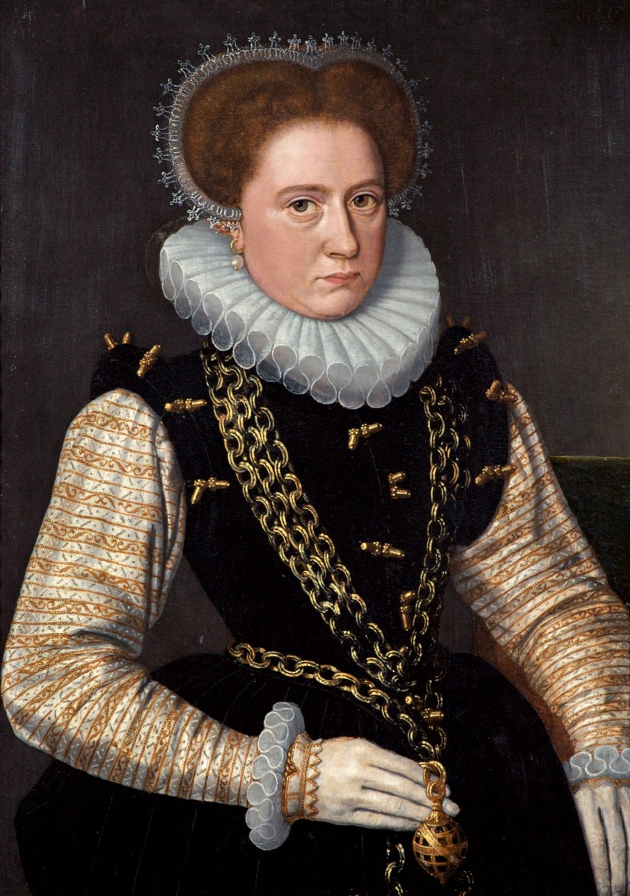 Porträtt av en dam i spansk kostym, c.1585 av Dutch School