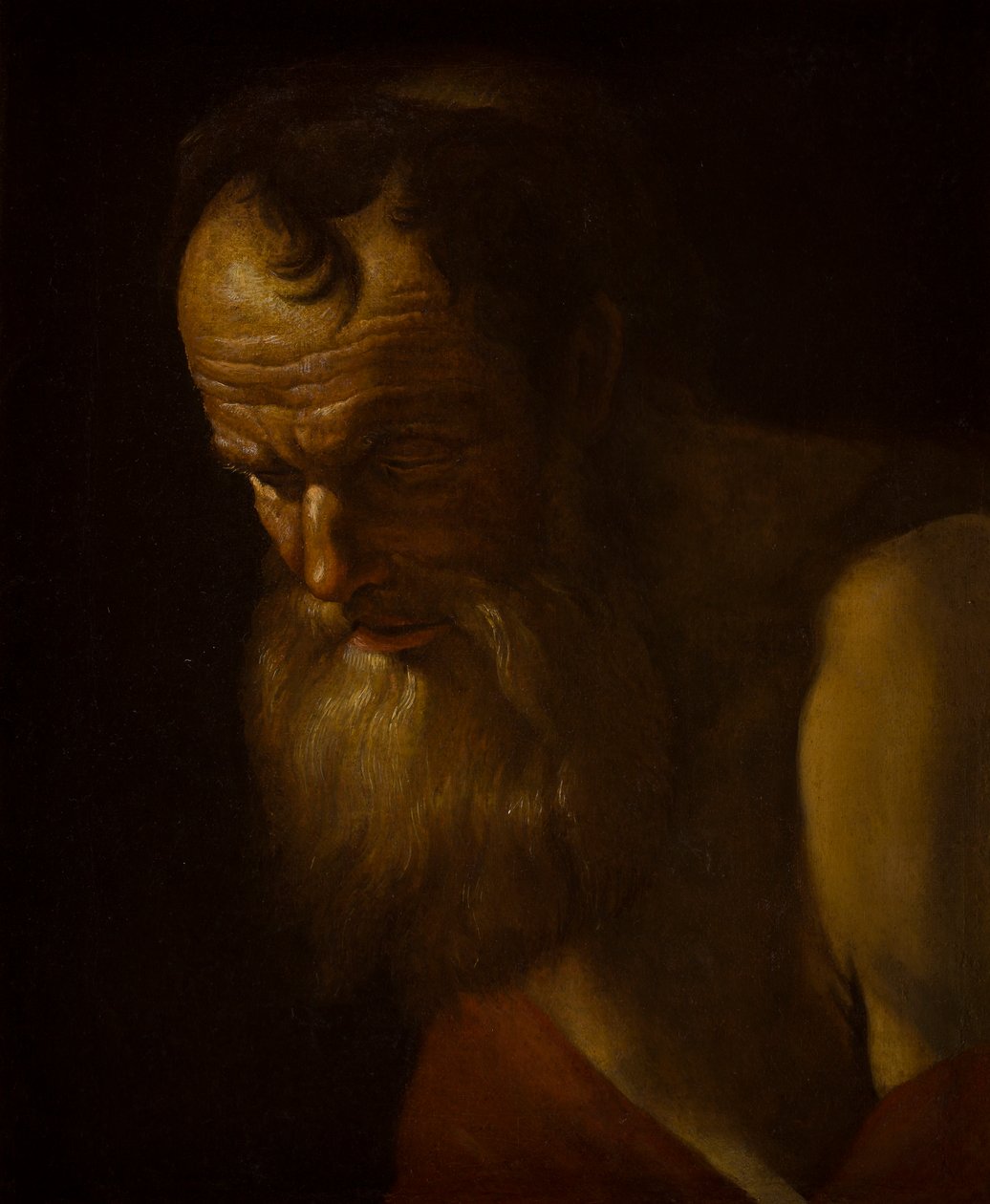 Porträtt av ett helgon (fragment) (olja på duk) av Dutch School