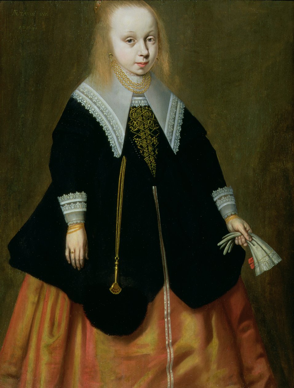 Porträtt av en ung flicka, Friesland School, 1644 av Dutch School