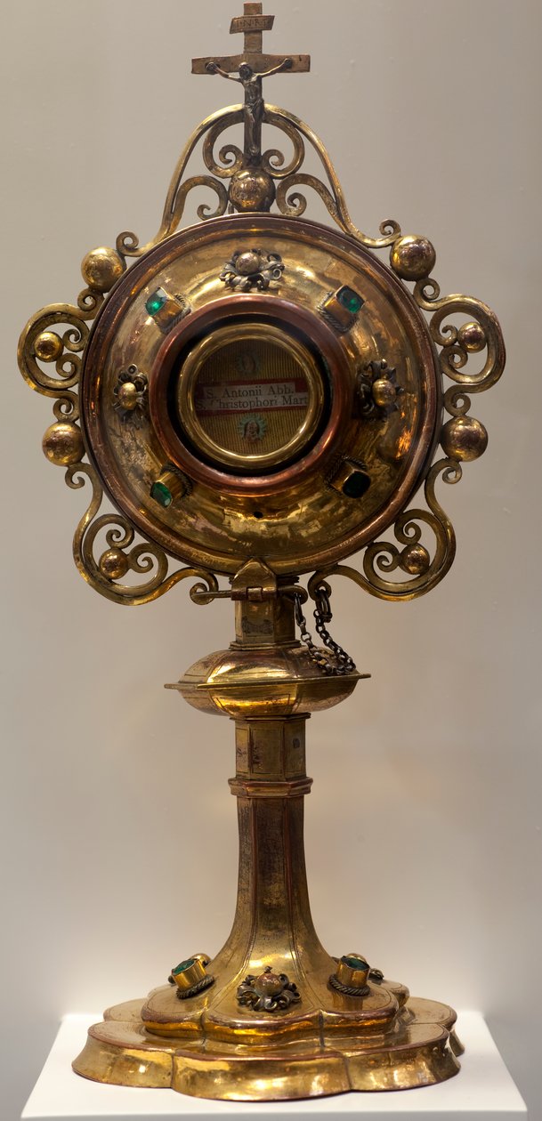 Relikvieskrin av Saint Antoine, Abbe och Saint Christophe, martyr, tillverkad i de södra lågländerna, 1579, Cathedral Treasury, St. Michael and St. Gudula Cathedral (metallarbete) av Dutch School