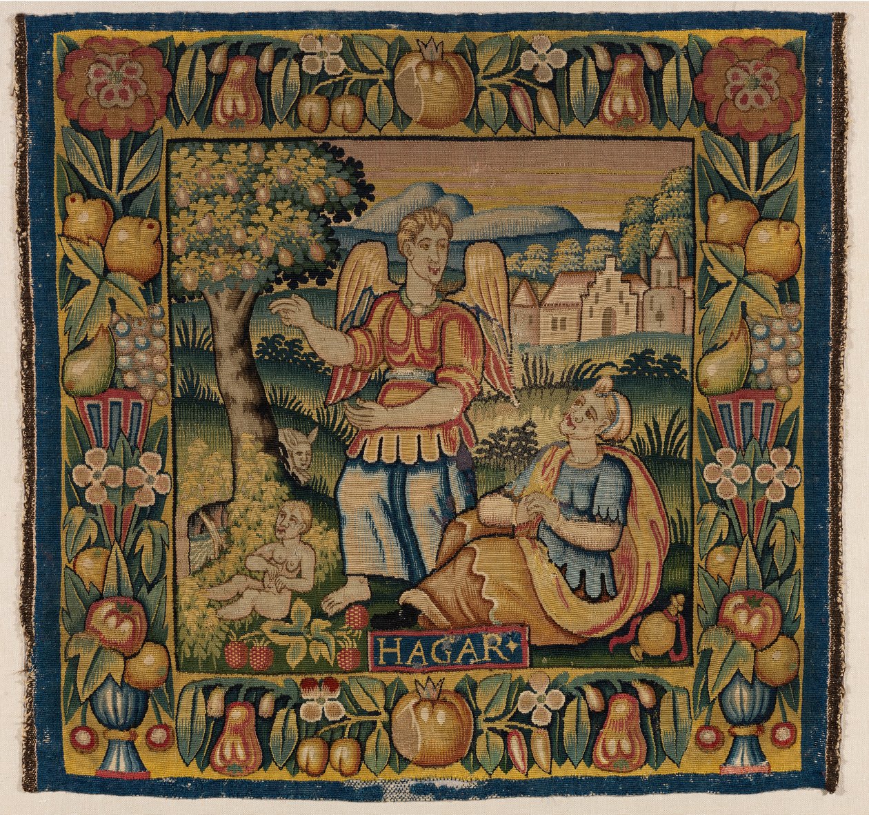 Gobeläng, Hagar och Ismael, tillverkad i Amsterdam, Holland eller Hamburg, Tyskland, tidigt 1600-tal (gobeläng) av Dutch School