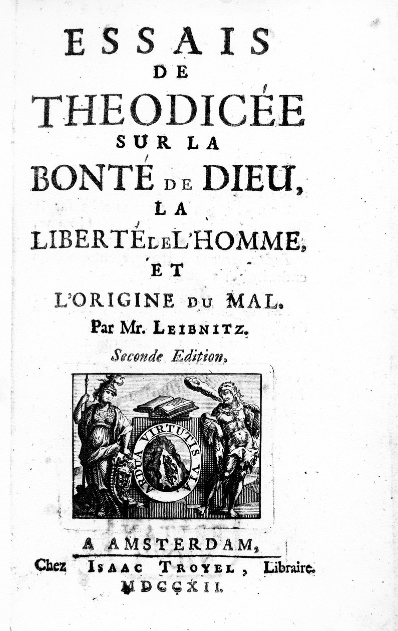 Titelsida för Theodicee av Gottfried Leibniz, andra upplagan publicerad 1712 av Dutch School