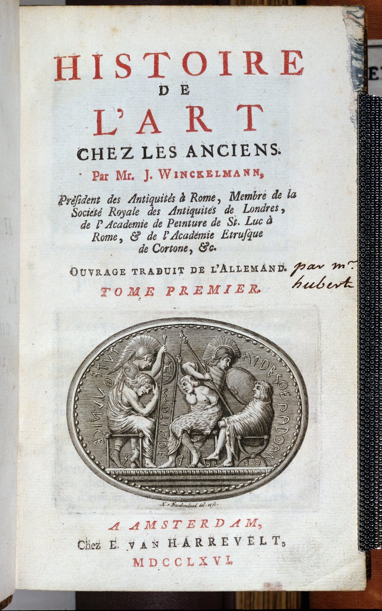 Titelsidan för History of Art Among the Ancients av Johann Joachim Winckelmann (1717-68), publicerad Amsterdam, 1766 av Dutch School