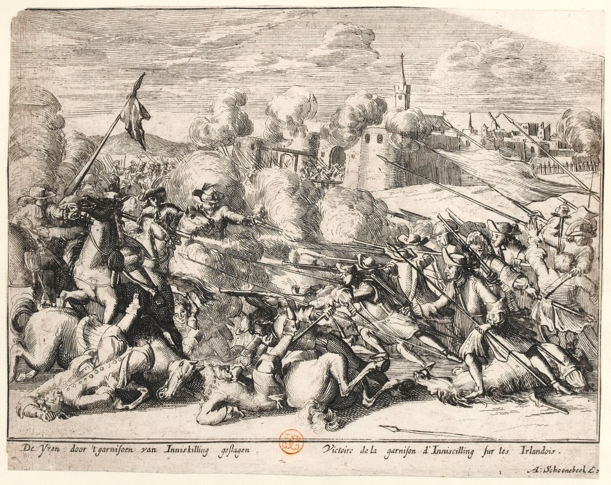 Enniskillen-garnisonens seger över irländarna 1689, ca 1691 av Dutch School